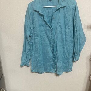J. Jill Light Blue Casual Linen Button Down Shirt
